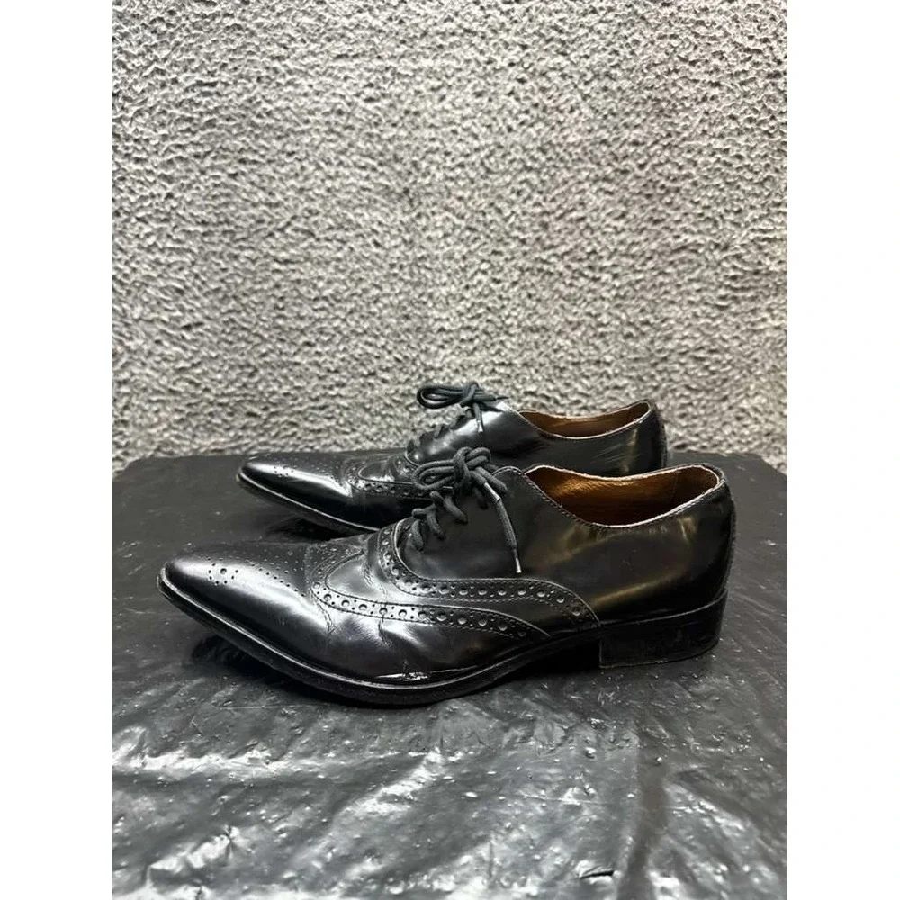 Gixus Italian Leather Lace-Up‎ Wingtip Oxford Dress Shoes Black Mens Size 42 EU